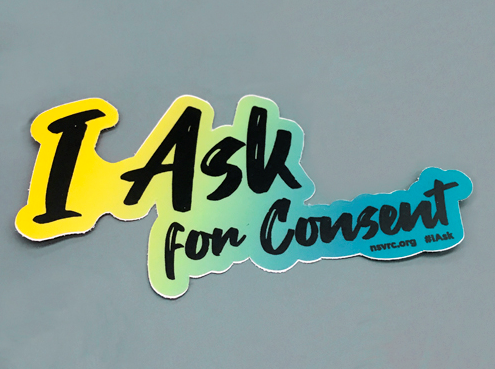 Sticker saying "I ask for consent."