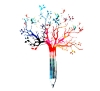 Colorful illustration of a pencil that is sprouting branches