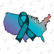 Map of the US with a Teal Ribbon