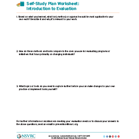 Self-study plan worksheet: introduction to evaluation