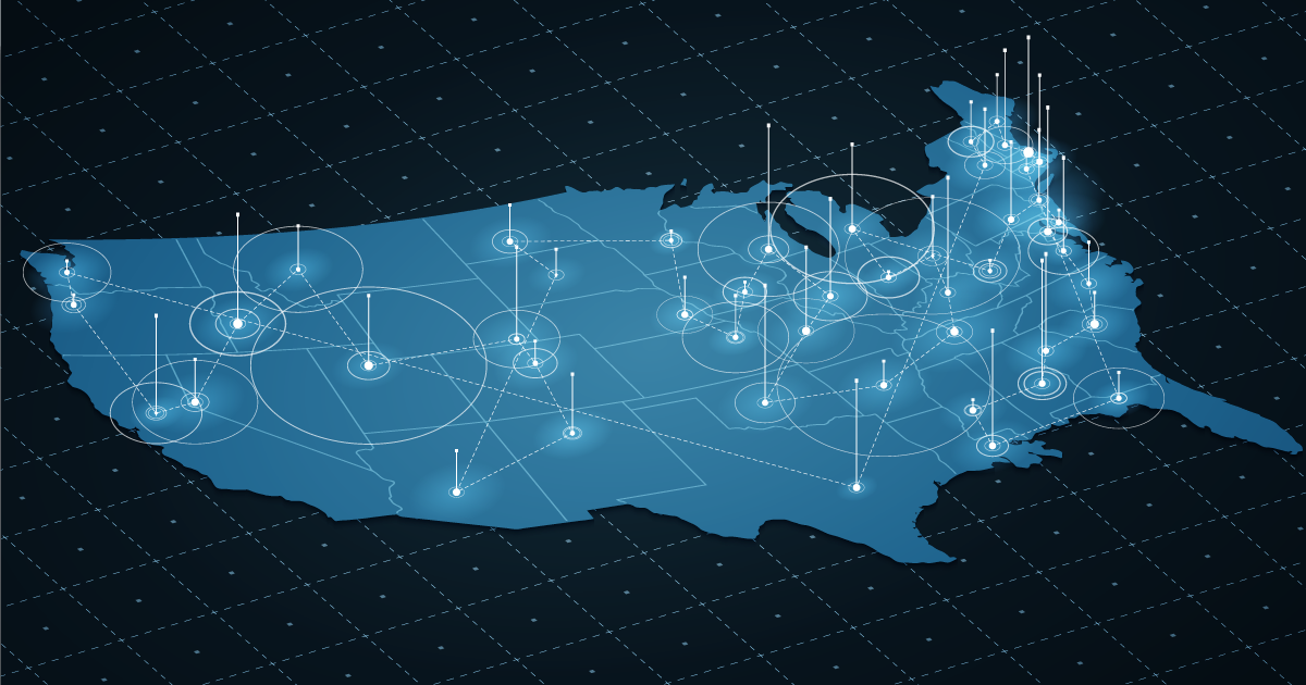 Digital US map with different points selected