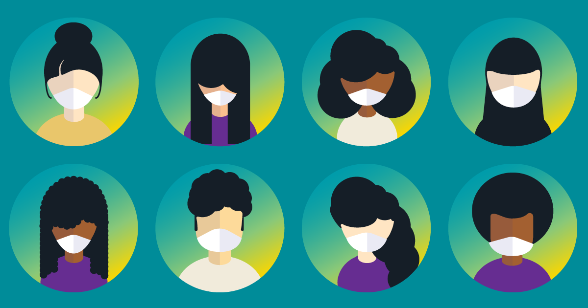 Group of diverse people wearing medical face masks