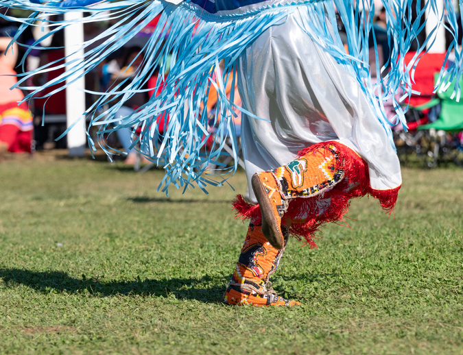 image shoes the bottom half of a traditional native dancer