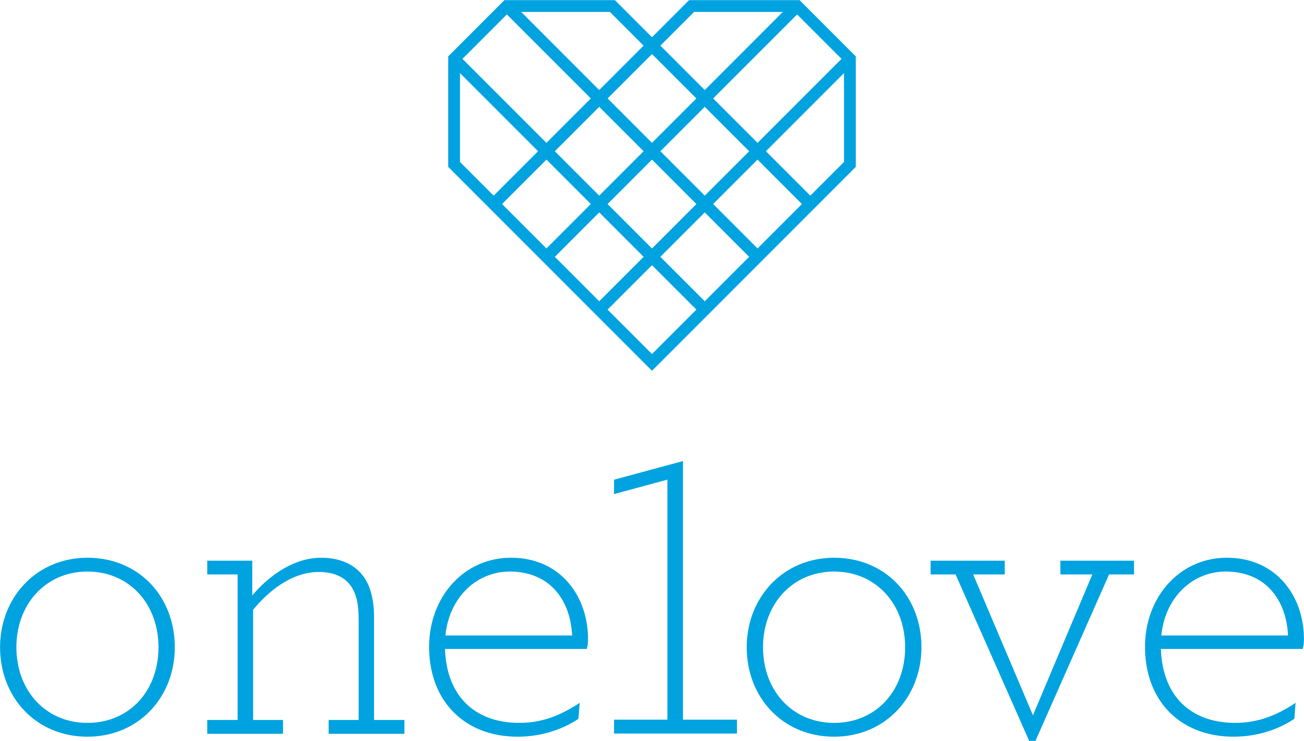 one love logo, a blue heart with lines intersecting it