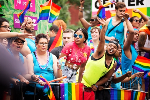 A group of people at a Pride event