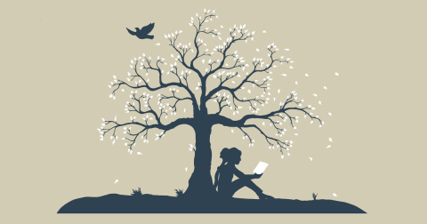 Girl Reading a Book Under a Tree