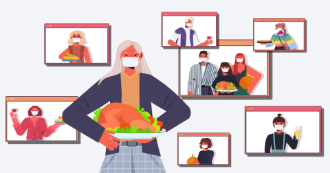 Family celebrating Thanksgiving virtually