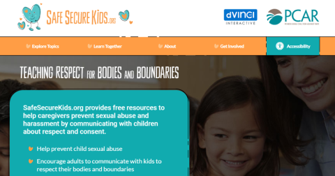 Landing page of the Safe Secure Kids website