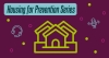 Housing and Prevention Podcast Series text is shown with an outline of a house in yellow in the center