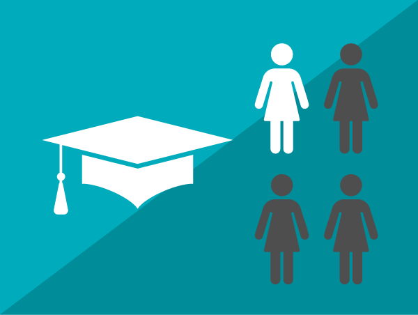 Image of four human silhouettes that appear to be wearing dresses. One of the four humans is presented in a different color.