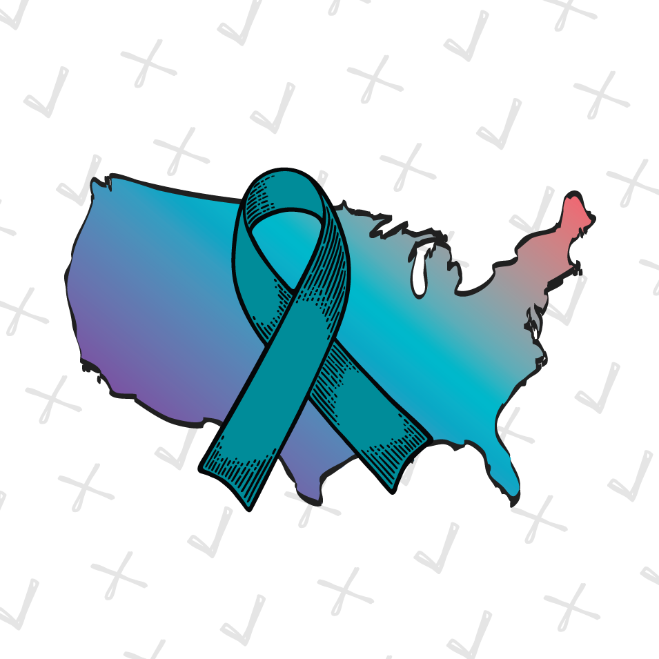 Map of the US with a Teal Ribbon