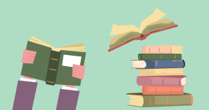 Illustration of hands holding books