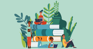 Illustration of people reading