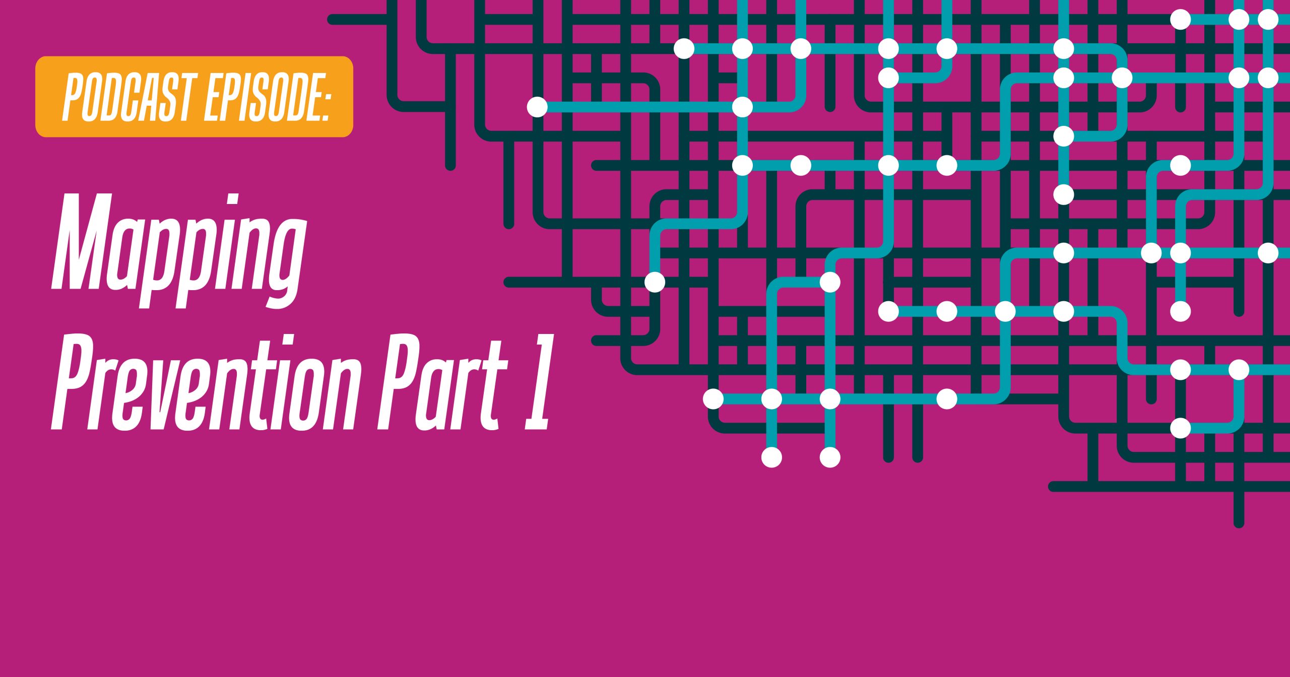 purple background and an image of crossed lines and wires with the words "Podcast Episode Mapping Prevention Part 1: