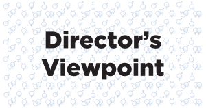 "Director's Viewpoint" White background with blue circular sex symbols